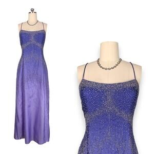 Vintage Prom Dress Maxi Gown L Purple Ombre Y2K Fairy Bead Princess Cinderella